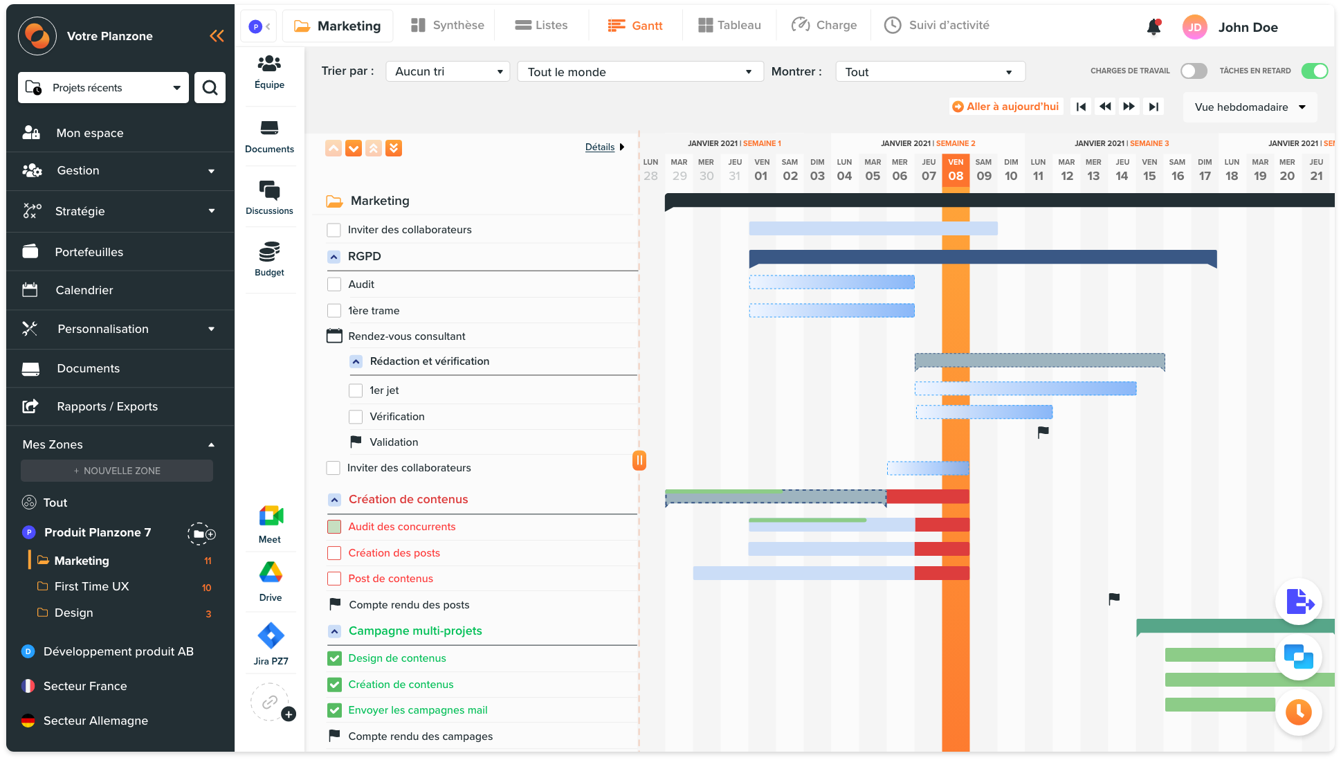 diagramme de Gantt 