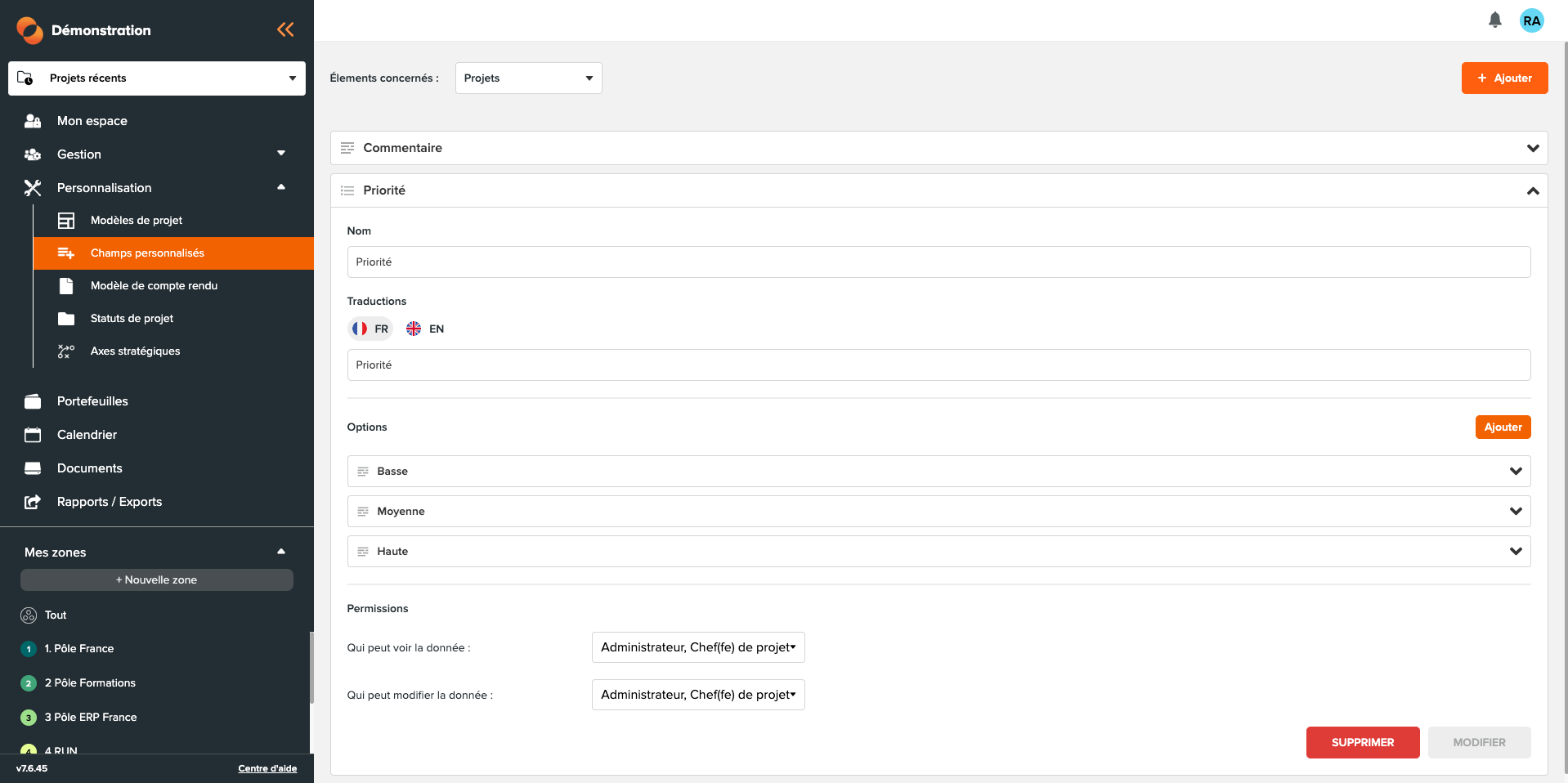 Indicateurs personnalisés Planzone